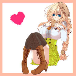  alternate_costume blonde_hair boots breasts cookie female female food hjm kyoukaisenjou_no_horizon mary_stuart scar smile solo thighhighs 