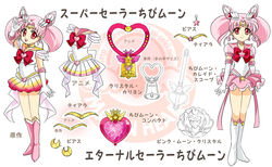  2girls back_bow bishoujo_senshi_sailor_moon bishoujo_senshi_sailor_moon_stars bishoujo_senshi_sailor_moon_supers boots bow brooch character_name chibi_usa choker commentary_request cone_hair_bun crystal_carillon double_bun dual_persona earrings elbow_gloves full_body gloves hair_bun hair_ornament hairpin heart heart_brooch heart_choker jewelry kaleidomoon_scope knee_boots magical_girl multicolored_clothes multicolored_skirt multiple_girls pink_footwear pink_hair pink_sailor_collar pink_skirt pleated_skirt red_bow red_eyes reference_sheet sailor_chibi_moon sailor_collar sailor_senshi_uniform shirataki_kaiseki short_hair skirt smile standing star_(symbol) star_brooch star_earrings super_sailor_chibi_moon super_sailor_chibi_moon_(stars) tiara twintails white_footwear white_gloves 