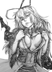  bad_deviantart_id bad_id bankage breasts choker corset female gap_(touhou) graphite_(medium) greyscale hair_ribbon head_tilt koumajou_densetsu koumajou_densetsu_2 large_breasts monochrome photoshop_(medium) ribbon solo tongue tongue_out touhou traditional_media yakumo_yukari 