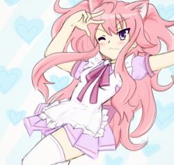  animal_ears cat_ears female female long_hair nyanners nyanners_(artist) official_art parody pink_hair purple_eyes solo wavy_hair 