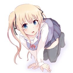  absurdres blonde_hair blue_eyes commentary_request female highres kneehighs saenai_heroine_no_sodatekata sawamura_spencer_eriri school_uniform serafuku skirt socks solo twintails yasai_yuuki 