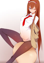  arched_back bad_id bad_pixiv_id black_pantyhose blue_eyes blush breasts brown_hair collared_shirt commentary_request cosplay darling_in_the_franxx female gradient_background hair_between_eyes hairband horns jacket long_hair makise_kurisu medium_breasts necktie one_eye_closed pantyhose photoshop_(medium) red_necktie shirt simple_background sitting solo steins;gate white_hairband white_shirt wing_collar yostxxx zero_two_(darling_in_the_franxx) zero_two_(darling_in_the_franxx)_(cosplay) 