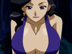  animated animated black_hair bouncing_breasts breasts chopsticks cleavage dokkoida dress huge_breasts lipstick long_hair makeup no_bra paizuri sexually_suggestive smile wavy_hair yurine_sayuri 