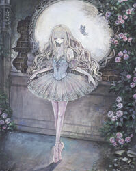  acrylic_paint_(medium) artist_name ballerina ballet ballet_slippers bare_shoulders bug butterfly closed_eyes crack cracked_wall dated detached_sleeves doll en_pointe female flower highres long_hair original painting_(medium) pantyhose solo standing sumire_shisei tiptoes traditional_media tutu very_long_hair watermark wavy_hair white_pantyhose 