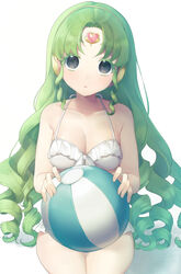  :o bad_id bad_twitter_id ball bare_shoulders beachball bikini breasts cleavage commentary_request cowboy_shot falulu falulu_(awakened) female forehead_jewel frilled_bikini frills green_hair grey_eyes hair_down headphones highres holding holding_ball holding_beachball large_breasts long_hair looking_at_viewer open_mouth parted_bangs pretty_series pripara shiyurinpu simple_background sitting solo swimsuit very_long_hair white_background white_bikini 