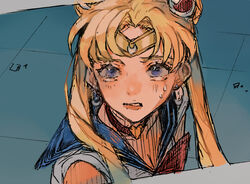  bishoujo_senshi_sailor_moon bishoujo_senshi_sailor_moon_s blonde_hair blue_sailor_collar circlet commentary_request crying derivative_work earrings female jewelry long_hair looking_at_viewer magical_girl meme parted_lips partial_commentary purple_eyes sailor_collar sailor_moon sailor_moon_redraw_challenge_(meme) sailor_senshi_uniform screenshot_redraw shirt sleeveless sleeveless_shirt solo tears tsukino_usagi twintails upper_body white_shirt yudouhu_(yudouhu_yu_102) 