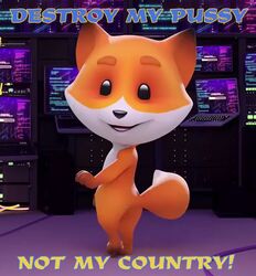  anthro black_eyes black_nose canid canine detailed_background fox foxy_(foxtrot) fur inside looking_at_viewer looking_back mammal multicolored_body multicolored_fur nude orange_body orange_fur politics propaganda server server_room smile solo standing two_tone_body two_tone_fur ukraine unknown_artist 