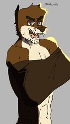  absurd_res anthro blue_eyes echo_(game) echo_(series) echo_project hi_res knife_collie male mammal mustelid otter solo sydney_bronson taking_off_shirt 