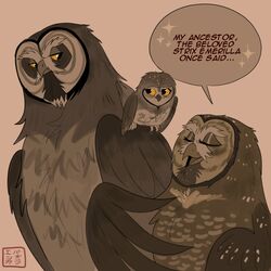  avian bird closed_eyes dialogue elf_owl eye_contact female feral great_grey_owl group guardians_of_ga&#039;hoole hi_res kabuki-aku looking_at_another male otulissa owl size_difference spotted_owl strix_(genus) true_owl twilight_(gogh) yellow_eyes 