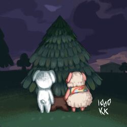  1000_gecs 100_gecs 1:1 2020 album_cover ambiguous_gender animal_crossing anthro batterycapacity biped bottomless bovid canid canine canis caprine clothed clothing cloud cover digital_media_(artwork) dom_(animal_crossing) domestic_dog duo fur grass horn k.k._slider k.k._slider_album_redraw mammal meme night nintendo outside plant sheep shirt sky standing tail tie-dye topwear tree white_body white_fur 