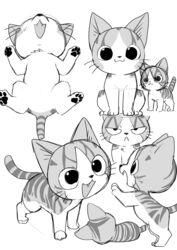  2020 chi&#039;s_sweet_home chi_(cat) domestic_cat felid feline felis female feral looking_at_viewer mammal manmosu_marimo monochrome open_mouth smile solo 