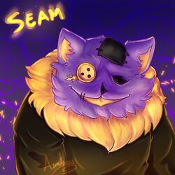  1:1 ambysweetdragon animate_inanimate anthro button_(fastener) button_eyes clothed clothing creepy darkner deltarune digital_media_(artwork) domestic_cat felid feline felis fur living_plushie male mammal monster patchwork_creature plushie seam_(deltarune) signature smile solo undertale_(series) 