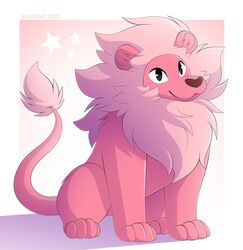  2023 cartoon_network digital_media_(artwork) felid feral fur hi_res leo-wolf lion lion_(steven_universe) male mammal mane nude pantherine pink_body pink_fur pink_mane quadruped sitting smile solo star steven_universe tail tail_tuft tuft 