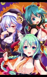  animal_ears crash_fever halloween heterochromia horns kronecker_(crash_fever) laplace_(crash_fever) nanaume_(shichimi_tougarashi) nun pauli_(crash_fever) 