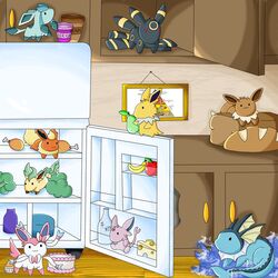  1:1 accessory all_nine_eeveelutions ambiguous_gender apple banana bow_ribbon bread broccoli candy canid canine cheese cheese_wedge chikadee34 chocolate dairy_products dark_chocolate dessert detailed_background education_material eevee eeveelution english_text espeon evolutionary_family feral flareon food fruit generation_1_pokemon generation_2_pokemon generation_4_pokemon generation_6_pokemon glaceon group hair_accessory hair_ribbon hairbow japanese_text jolteon leaf leafeon mammal meat milk nintendo oatmeal pear plant pokemon pokemon_(species) ribbons sylveon text translated umbreon vaporeon vegetable yogurt 