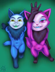  absurd_res anthro asian_mythology blue_body blue_fur canid canine canis duo east_asian_mythology eerie_(telemonster) female fox fox_spirit fur hi_res korean_mythology kumiho male mammal mythological_canine mythological_creature mythological_fox mythology navel pink_body pink_eyes pink_fur sacrificabominat sitting standing telemonster were werecanid werecanine werewolf wolf yellow_eyes yossi 