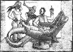  2000 ambiguous_gender assistant black_and_white claws clothed clothing crocodile crocodilian crocodylid dentist dentist_chair female feral group hair human humor inside karl_gustav_gjertsen lying male mammal monochrome open_mouth reptile scales scalie sharp_teeth teeth text tongue tools traditional_media_(artwork) url 