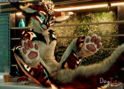  3d_(artwork) c4d cinema_4d_(artwork) daytia digital_media_(artwork) fur hi_res lamp male pawpads paws plant posed rexouium smile solo vrchat warm_light warm_lighting ych 