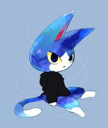  2020 animal_crossing anthro big_head black_clothing black_shirt black_topwear blue_background blue_body blue_fur bottomless clothed clothing countershade_face countershade_feet countershade_fur countershade_hands countershade_tail countershading digital_media_(artwork) digitigrade dipstick_tail domestic_cat feet felid feline felis fingers full-length_portrait fur hidane looking_at_viewer mammal markings multicolored_body multicolored_fur nintendo open_mouth portrait pupils shirt shirt_only side_view simple_background sitting solo tail tail_markings toes tom_(animal_crossing) topwear topwear_only two_tone_body two_tone_fur white_body white_fur yellow_sclera 