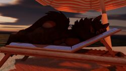  3d_(artwork) anthro ass beach big_butt blender_(artwork) digital_media_(artwork) feet female fur gen hi_res huge_butt larger_female light mama mommy_kink nikchan nude nuri paws sand size_difference solo sunlight sunset tail toes 