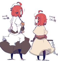  2girls ahoge arch_bishop_(ragnarok_online) bag beret caltina_(pepekekeko) commentary_request dress dual_persona food fruit hair_ornament hairclip hat multiple_girls orange_hair paper_bag pekeko_(pepekekeko) ragnarok_online shawl translation_request 