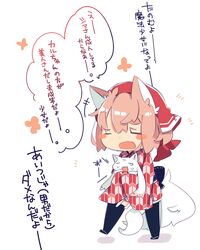  animal_ears blonde_hair blush_stickers bowing chibi closed_eyes commentary_request female fox_ears fox_tail hair_between_eyes japanese_clothes kerchief kimono kyuubee mahou_shoujo_madoka_magica mahou_shoujo_madoka_magica_(anime) one_eye_closed open_mouth original pekeko_(pepekekeko) phantasy_star phantasy_star_online_2 protagonist_(pso2) shima_(pepekekeko) short_kimono sweatdrop tail thighhighs translated yagasuri yawning 