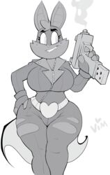  2017 absurd_res anthro bat big_breasts breasts female gun hi_res mammal ranged_weapon smile solo sophie_slam vimhomeless weapon 