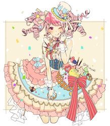  ;q bad_id bad_pixiv_id bang_dream! blue_bow blue_hat blueberry blush bow bowtie candy center_frills checkerboard_cookie clenched_hand confetti cookie cream cropped_legs dress drill_hair female food food-themed_hair_ornament frilled_dress frilled_hat frills fruit gloves hair_ornament hair_ribbon hat looking_at_viewer macaron maruyama_aya one_eye_closed pink_bow pink_bowtie pink_eyes pink_hair pocky pretzel red_ribbon ribbon shino_yuki sidelocks solo spoon_hair_ornament strawberry striped_bow striped_bowtie striped_clothes striped_ribbon tongue tongue_out top_hat twitter_username white_gloves wrist_cuffs 