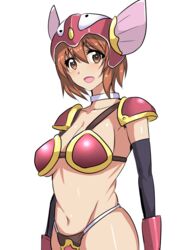  :d armor arms_at_sides bikini_armor blush breasts brown_eyes brown_hair choker collarbone commentary_request cosplay cowboy_shot dragon_quest dragon_quest_iii female girls_und_panzer gloves graphite_(medium) groin helmet hifumi_hajime looking_at_viewer medium_breasts navel nishizumi_miho open_mouth pauldrons red_gloves short_hair shoulder_armor smile soldier_(dq3) soldier_(dq3)_(cosplay) solo stomach traditional_media underboob winged_helmet 