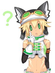  ? arm_belt armpits blonde_hair cc_(choujigen_game_neptune) chaoschao choujigen_game_neptune crop_top cyberconnect2_(choujigen_game_neptune) female green_eyes hat kami_jigen_game_neptune_v midriff navel neptune_(series) open_mouth short_hair sleeveless sleeveless_shirt solo white_background 