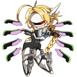  ahoge bad_id bad_pixiv_id blade blazblue blonde_hair bodysuit braid chibi female full_body jerun lambda-11 long_hair mecha_musume transparent_background visor 