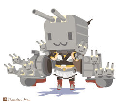  :3 bad_id bad_pixiv_id chameleon_man_(three) chibi cosplay female flat_color kantai_collection nagato_(kancolle) navel no_lineart puppet rensouhou-chan rensouhou-chan_(cosplay) turret 