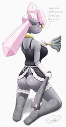  2017 ass breasts clothing club_(weapon) diancie doja_(velociripper) elemental_creature english_text female gefauz gem gem_creature generation_6_pokemon hi_res humanoid legendary_pokemon maid_uniform melee_weapon mineral_fauna nintendo not_furry pokemon pokemon_(species) simple_background text uniform weapon white_background 