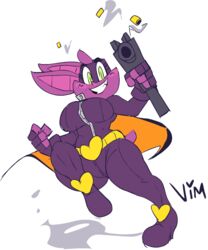  2017 anthro bat big_breasts breasts female gun hi_res mammal ranged_weapon smile solo sophie_slam vimhomeless weapon 