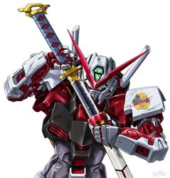  dated gerbera_straight gundam gundam_astray_red_frame gundam_seed gundam_seed_astray katana mecha no_humans robot sheath signature sword tokita_kouichi unsheathing weapon white_background 