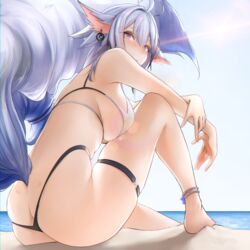  anklet antenna_hair ass aviator_sunglasses azur_lane bare_legs barefoot beach bikini blush breast_press breasts butt_crack choker commentary day female floppy_ears from_behind from_below full_body highleg highleg_bikini jewelry large_breasts light_particles looking_at_viewer looking_back mask md5_mismatch noir_(4chan) nose_blush official_alternate_costume outdoors resolution_mismatch short_eyebrows sitting skindentation solo source_smaller sun sunglasses sunlight swimsuit thick_eyebrows thigh_strap thighs thong_bikini tosa_(azur_lane) tosa_(hometown_zest)_(azur_lane) two-tone_bikini underboob 