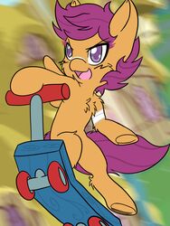  3:4 digital_media_(artwork) equid equine feathered_wings feathers female feral friendship_is_magic fur hair hasbro hi_res mammal my_little_pony mythological_creature mythological_equine mythology orange_body orange_feathers outline pegasus scootaloo_(mlp) scooter shinkaku smile solo wings young 