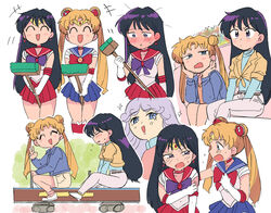  +++ 3girls :d ^_^ bishoujo_senshi_sailor_moon bishoujo_senshi_sailor_moon_(first_season) blonde_hair blue_eyes blue_sailor_collar blue_skirt blush bow broom choker circlet closed_eyes commentary_request double_bun earrings gloves hair_bun hands_on_own_cheeks hands_on_own_face hino_rei holding holding_broom jewelry laughing legs long_hair looking_at_another magical_girl miniskirt multiple_girls multiple_views murid_(sailor_moon) open_mouth pants pleated_skirt purple_bow purple_eyes purple_hair red_bow red_choker red_sailor_collar red_skirt sailor_collar sailor_mars sailor_moon sailor_senshi_uniform sitting skirt smile standing star_(symbol) star_earrings sweatdrop tsubobot tsukino_usagi twintails v white_gloves 