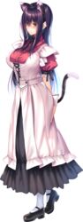  absurdres amakano_2 animal_ears black_footwear blush cat_ears dress fake_animal_ears female full_body green_eyes highres himiyama_rei long_hair mary_janes non-web_source official_art piromizu purple_hair shoes short_sleeves solo tachi-e transparent_background white_legwear wrist_cuffs 