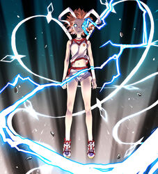  bare_arms bare_shoulders blue_eyes breasts brown_hair collarbone commentary debris electricity electrokinesis emblem empty_eyes energy expressionless female floating floating_hair full_body glowing glowing_eyes gym_shirt gym_shorts gym_uniform horns levitation looking_at_viewer magic medium_breasts medium_hair midriff misaka_mikoto misaka_mikoto_level_6_shift navel no_pupils parted_lips photoshop_(medium) psychic raika9 school_emblem science_fiction shirt shoes short_shorts shorts sleeveless sleeveless_shirt solo stomach symbol-only_commentary thighs toaru_kagaku_no_railgun toaru_kagaku_no_railgun_t toaru_majutsu_no_index tokiwadai_school_gym_uniform white_footwear white_horns white_shirt white_shorts 