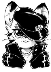  anthro bust_portrait clothing domestic_cat felid feline felis hat headgear headwear hi_res jacket jojo&#039;s_bizarre_adventure jotaro&#039;s_hat jotaro_kujo kroenasneko male mammal monochrome one_eye_obstructed portrait simple_background solo topwear whiskers 