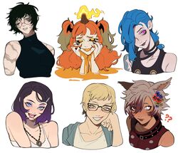  6+girls ? ?? animal_ears arcane:_league_of_legends arcane_jinx bare_arms bat_hair_ornament black_hair black_sclera black_shirt blue_eyes blue_hair blunt_bangs bob_cut borrowed_character bright_pupils burn_scar chainsaw_man character_request closed_mouth colored_sclera facepaint fiery_hair flower freckles glasses glowing glowing_eyes green_hair grey_hair grin hair_flower hair_ornament hair_over_one_eye hands_on_own_face head_tilt heterochromia highres jackie_lanturne_(porqueloin) jewelry jinx_(league_of_legends) jujutsu_kaisen league_of_legends long_hair monster_girl multicolored_hair multiple_girls muscular muscular_female necklace one_eye_closed open_mouth orange_blood orange_eyes orange_hair original parted_lips pilot_(titanfall_2) pink_eyes porqueloin purple_hair purple_lips rectangular_eyewear red_eyes red_hair round_eyewear scar scar_across_eye scars_all_over shirt short_hair simple_background sleeveless sleeveless_shirt smile suggestive_fluid tank_top teeth titanfall_(series) titanfall_2 tongue tongue_out too_many turtleneck twintails two-tone_hair upper_body very_short_hair white_background white_eyes white_pupils white_shirt yellow_eyes yuko_(chainsaw_man) zen&#039;in_maki 