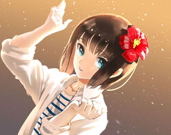  1boy bad_id bad_pixiv_id black_hair blue_eyes flower hair_flower hair_ornament idolmaster idolmaster_side-m kagura_rei male_focus otoko_no_ko rice_(rice8p) solo 