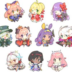  6+girls ahoge altera_(fate) animal_ear_fluff animal_ears arjuna_(fate/grand_order) astolfo_(fate) bb_(fate)_(all) bb_(fate/extra_ccc) bell bell_collar blonde_hair blue_eyes blush bracelet braid breasts bunny_ears cape chibi cleavage collar commentary_request crown dark_skin dark_skinned_male detached_sleeves earrings edmond_dantes_(fate/grand_order) egyptian egyptian_clothes facial_mark fate/apocrypha fate/extra fate/extra_ccc fate/grand_order fate_(series) fox_ears fox_girl fox_tail full_body gold_trim green_eyes hair_intakes hair_ribbon hairband hat hoop_earrings jewelry karna_(fate) long_hair looking_at_viewer medb_(fate)_(all) medb_(fate/grand_order) medium_breasts multicolored_hair multiple_boys multiple_girls namie-kun nero_claudius_(fate) nero_claudius_(fate)_(all) nitocris_(fate/grand_order) oerba_yun_fang open_mouth otoko_no_ko paws pink_hair purple_eyes purple_hair red_eyes ribbon short_hair sidelocks simple_background single_braid smile streaked_hair tail tamamo_(fate)_(all) tamamo_no_mae_(fate) tileable two-tone_hair very_dark_skin very_long_hair wavy_hair white_background white_hair yellow_eyes 