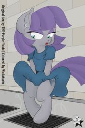  2015 2:3 absurd_res clothing cutie_mark dress earth_pony equid equine eyeshadow female friendship_is_magic fur grey_body grey_fur hair hasbro hi_res horse makeup mammal maud_pie_(mlp) my_little_pony open_mouth pony purple_hair purple_yoshi_draws solo wodahseht 