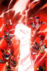  5boys absurdres battle bodysuit boom!_studios clenched_hand clenched_hands comic_cover commentary cover cover_page dan_mora english_commentary gloves helmet highres holding holding_sword holding_weapon hyperforce_red_ranger male_focus mighty_morphin_power_rangers multiple_boys official_art omega_red_ranger open_hand power_rangers power_rangers_hyperforce power_rangers_samurai power_rangers_turbo red_bodysuit red_ranger red_samurai_ranger red_turbo_ranger sword tokusatsu visor weapon western_comics_(style) white_gloves 