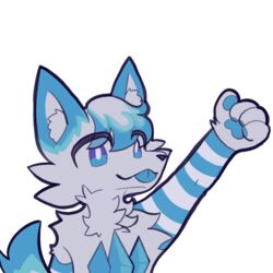  1:1 absoluteneo alpha_channel anthro arctic_fox arm_warmers armwear blep blue_body blue_ears blue_eyes blue_fur blue_tail_tip blue_tongue canid canine chest_crystal clothing dipstick_tail ear_markings femboy fox fur gesture hand_gesture hi_res highlights_(coloring) inner_ear_fluff male mammal markings naidru nose_markings solo tail tail_markings thumbs_up tongue tongue_out true_fox tuft white_body white_fur white_tail 