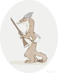  anthro defuret feral gun holding_object male mammal musket mustelid musteline parody pipe ranged_weapon solo stoat toque true_musteline weapon weasel 