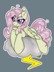  3:4 cloud equid equine female feral fluttershy_(mlp) friendship_is_magic hasbro horse lying mammal mean_fluttershy_(mlp) my_little_pony pony smug solo thunder 