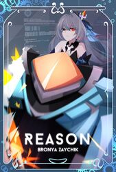  bare_shoulders black_eyes black_gloves bronya_zaychik bronya_zaychik_(herrscher_of_reason) closed_mouth elbow_gloves female gloves grey_hair ground_vehicle hair_between_eyes hair_ornament heterochromia honkai_(series) honkai_impact_3rd izukei long_hair looking_at_viewer motor_vehicle project_bunny red_eyes solo 